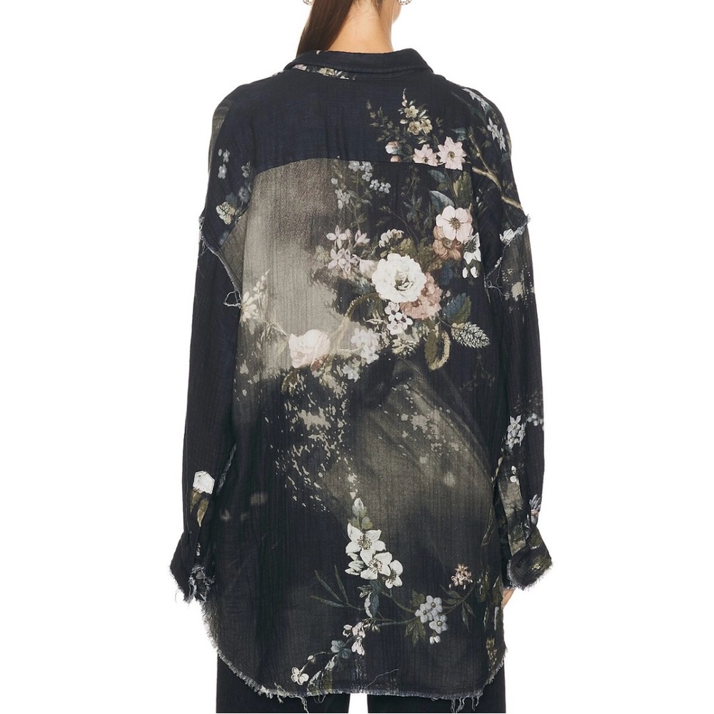 R13 Shredded Seam Drop Neck Shirt Bleached Floral - Picture 3 of 11